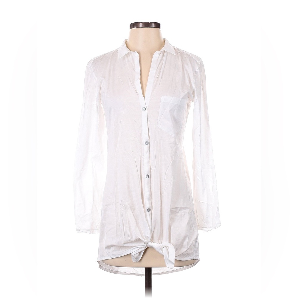 HANRO OF SWITZERLAND size XS white cotton blouse with front tie, excellent cond.